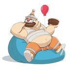 anthro attached_to_balloon balloon belly cake clothing dessert eating food hat headgear headwear inflatable male overweight overweight_anthro overweight_male party_hat shirt simple_background sitting solo topwear white_background riisago breeze_in_the_clouds pile_(breeze_in_the_clouds) american_black_bear bear black_bear kermode_bear mammal ursine 1:1 2019 hi_res