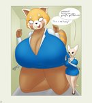 aggretsuko ailurid anthro big_breasts body_size_growth bottomwear breasts canid canine clothing duo female fennec_fox fenneko fox hi_res huge_breasts hyper hyper_breasts inside larger_female macro mammal micro pencil_skirt r-rova red_panda retsuko sanrio size_difference size_play size_transformation skirt smaller_female thick_thighs transformation true_fox wide_hips