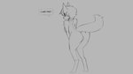 16:9 2020 anthro breasts canid canine dialogue digital_drawing_(artwork) digital_media_(artwork) english_text female fox fur genitals grey_background hair mammal monochrome nipples nude pose pussy simple_background solo tail text watsup widescreen