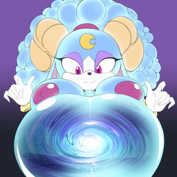 2_horns anthro areola belly big_areola big_belly big_breasts breasts female glowing glowing_body horn huge_belly huge_breasts looking_down navel nude nude_female outie_navel portal pregnant pregnant_female solo raccoonshinobi sega sonic_dream_team sonic_the_hedgehog_(series) ariem_(sonic) bovid caprine dream_creature mammal sheep 1:1 hi_res
