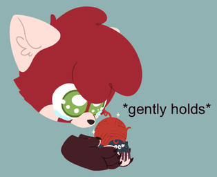 4_claws 4_fingers ambiguous_anthro ambiguous_feral ambiguous_gender anthro arthropod_abdomen arthropod_webbing black_body black_claws black_exoskeleton black_nose black_text bodily_fluids brown_hands claws countershade_face countershade_fur countershade_hands countershading crying disembodied_hand disembodied_head duo exoskeleton feral finger_claws fingers fur glistening glistening_eyes green_eyes grey_background hair happy holding_another inner_ear_fluff larger_ambiguous larger_anthro markings red_body red_fur red_hair simple_background size_difference smaller_ambiguous smaller_feral sparkles tears tears_of_joy text tuft white_body white_countershading white_ears white_inner_ear_fluff white_markings strawberrymilkdog gently_holds_(meme) nintendo pokemon auri_(strawberrymilkdog) cherry_jubilee_(strawberrymilkdog) ailurid arachnid arthropod generation_9_pokemon mammal pokemon_(species) red_panda shiny_pokemon tarountula 2022 colored digital_drawing_(artwork) digital_media_(artwork) english_description english_text meme female_(lore)