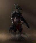 advanced anthro armor dark gear gun light machine metal military ranged_weapon shadow shotgun simple_background smoke soldier solo tail warrior weapon unknown_artist tech sergal hi_res