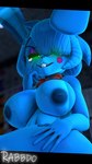 3d_(artwork) animatronic anthro areola big_breasts bonnie_(cally3d) bow_tie breasts buckteeth digital_media_(artwork) eyeshadow female five_nights_at_freddy's five_nights_at_freddy's_2 fredina's_nightclub glowing glowing_eyes green_eyes hi_res lagomorph leporid looking_down low-angle_view machine makeup mammal nipples rabbdo rabbit robot scottgames solo teeth toy_bonnie_(fnaf)