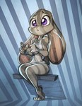 3_toes 4_fingers anthro big_ears bra breasts clothed clothing cuff_(restraint) feet female fingers handcuffs metal_cuffs navel panties prison prison_cell prisoner purple_eyes restraints scut_tail short_tail small_breasts solo tail toes underwear underwear_only wide_hips worried david_lillie disney zootopia judy_hopps lagomorph leporid mammal rabbit 2025