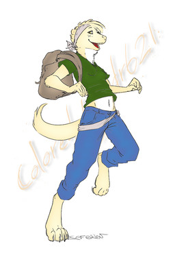 action_pose adolescent anthro backpack belly blush bottomwear breasts claws clothing denim denim_bottomwear denim_clothing feet female fur head_tuft hindpaw jeans kerchief navel pants paws pose simple_background small_breasts smile solo tail tuft white_background young young_anthro young_female conditional_dnp dr621 sefeiren deirdre mammal mink mustelid musteline true_musteline sketch