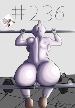 anus big_butt bodily_fluids butt female genital_fluids genitals gym muscular muscular_female pokemorph solo thick_thighs vaginal_fluids vulva fibra_blood nintendo pokemon generation_2_pokemon humanoid pokemon_(species) tyrogue hi_res