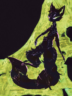 abstract_background anthro black_body black_fur black_tail female fur raised_leg solo tail naircat domestic_cat felid feline felis mammal 2015 hi_res