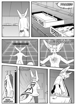 anthro clothed clothing cybernetics inner_ear_fluff inside machine male nude scan solo text tuft undressing kifyun2 braun_(kifyun2) canid canine fox mammal absurd_res black_and_white comic hi_res monochrome