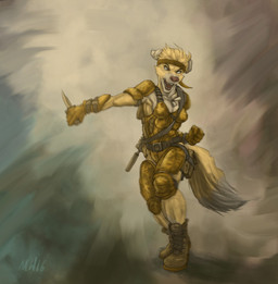 accessory anthro armor attack belt biceps body_armor bodysuit boots breasts cleavage clock clothed clothing dog_tags female footwear gear gloves gun handwear headband knee_pads knife military motion_blur muscular muscular_anthro muscular_female ranged_weapon rifle shoes shoulder_pads skinsuit sleeveless_clothing soldier solo tight_clothing warrior watch weapon yelling marsonaut jayka canid canine canis mammal wolf hi_res