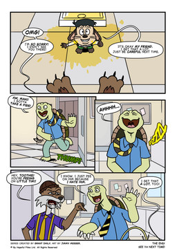 anthro bathroom beanie bodily_fluids clothing dialogue genital_fluids group hat headgear headwear humor male peeing text urinal urine watersports james_messer unifursity_(series) little_tim_(unifursity) toby_g._coy_(unifursity) toothie_(unifursity) canid canine canis coyote mammal mouse murid murine reptile rodent scalie tortoise turtle absurd_res comic english_text hi_res