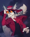 4_fingers anthro clothed clothing eyewear fingers fur glasses grey_body grey_fur male smile solo standing teeth white_body white_fur orphen-sirius hellsing hellsing_ultimate felid feline lynx mammal hi_res