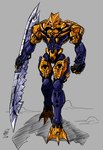 2023 5_fingers ambiguous_gender angry armor bionicle blue_body brutaka claws digital_drawing_(artwork) digital_media_(artwork) double_sword dust_cloud ethandoesathing fingers fist gold_body grey_background hi_res holding_melee_weapon holding_object holding_sword holding_weapon humanoid large_sword large_weapon lego lego_brick living_machine looking_at_viewer machine mask melee_weapon metallic_body mouthless multicolored_body not_furry red_eyes robot robot_humanoid simple_background solo standing sword toe_claws two_tone_body weapon yellow_body