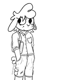 ambiguous_gender anthro biped bottomwear button_(fastener) cargo_shorts cartoon_freckles clothed clothing collared_shirt dress_shirt eyelashes freckled_face freckles hair hand_in_pocket hips_forward looking_aside messenger_bag messy_hair pockets shirt shorts shoulder_length_hair simple_background solo standing topwear oatdote dote_(oatdote) deer mammal 1:1 greyscale half-length_portrait monochrome portrait sketch trans_(lore) trans_woman_(lore)