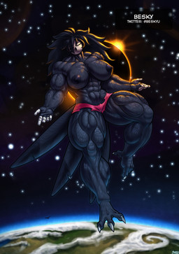 5_fingers abs anthro areola avian_feet beak black_body black_feathers black_hair breasts claws earth eclipse eyelashes eyes_closed feathers female female_anthro fingers hair muscular muscular_anthro muscular_female nipples outside planet solar_eclipse solo space tail tail_feathers toe_claws besky_(artist) hellaverse helluva_boss octavia_(helluva_boss) avian avian_demon bird owl owl_demon 2026 absurd_res hi_res