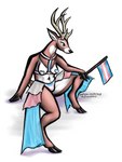 anthro antlers areola areola_slip black_hooves bottomwear breasts brown_eyes bulge clothing flag flag_(object) fur fur_markings gynomorph harness heart_(marking) heart_pasties heart_symbol holding_flag holding_object hooves horn humor intersex iridescent iridescent_harness lgbt_pride lingerie long_legs markings medium_breasts navel neck_markings pasties pride_color_accessory pride_color_clothing pride_color_flag pride_color_topwear pride_color_underwear pride_colors pun skirt solo text thick_thighs topwear transgender_pride_colors translucent translucent_bottomwear translucent_clothing translucent_skirt underwear visual_pun nsfwulf ko-fi lgbt_pride_month patreon deer mammal new_world_deer white-tailed_deer 3:4 absurd_res digital_media_(artwork) hi_res shaded url trans_(lore)