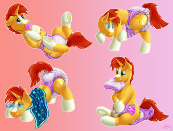 ageplay bodily_fluids clothing diaper diaper_change feral genital_fluids horn infantilism male object_in_mouth pacifier pacifier_in_mouth presenting roleplay shy solo unclean_diaper urine used_diaper wardrobe_malfunction wet_diaper wetting wittleskaj friendship_is_magic hasbro my_little_pony mythology sunburst_(mlp) equid equine horse mammal mythological_creature mythological_equine pony unicorn hi_res