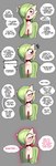 2023 absurd_res bite biting_lip blush blush_lines comic dialogue english_text female gardevoir generation_3_pokemon green_body green_hair hair hair_over_eye hi_res humanoid looking_at_viewer looking_away nintendo not_furry offscreen_character one_eye_obstructed open_mouth pokemon pokemon_(species) red_eyes saltyxodium self_bite solo speech_bubble teeth text tongue white_body