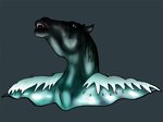 ambiguous_gender fangs graphic_design looking_at_viewer not_furry simple_background solo teeth water wave wide_eyed white_mink celtic_mythology european_mythology mythology equid equine fey kelpie mammal mythological_creature mythological_equine bust_portrait portrait