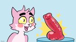 anthro blush dildo fur glistening glistening_dildo glistening_eyes glistening_sex_toy happy humor looking_at_dildo looking_at_object looking_at_sex_toy male metric_unit number pink_body pink_fur sex_toy sharp_teeth simple_background solo sparkles sparkles_of_want star teeth tongue unit avioylin roz_(erobos) domestic_cat felid feline felis mammal