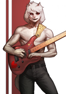 anthro belt belt_buckle black_sclera bottomwear buckle clothed clothing electric_guitar fur guitar hair heart_symbol horn long_ears looking_at_viewer male musical_instrument open_mouth open_smile plucked_string_instrument pupils red_eyes simple_background smile solo standing string_instrument topless topless_male white_body white_fur pgm300 undertale undertale_(series) asriel_dreemurr_(god_form) flowey_the_flower boss_monster_(undertale) bovid caprine goat mammal 2016 digital_media_(artwork) hi_res