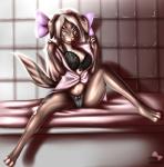 accessory anthro bed bow_(feature) bow_accessory bow_panties bow_ribbon bow_underwear brown_body brown_fur clothing female fur furniture hair_accessory hair_bow hair_ribbon lingerie nurse panties purple_eyes ribbons solo underwear neonyx canid canine canis domestic_dog mammal