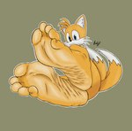 anthro feet foot_fetish foot_focus humanoid_feet looking_at_viewer male male_feet plantigrade simple_background soles solo spread_toes toes yellow_body elricalde sega sonic_the_hedgehog_(series) miles_prower canid canine fox mammal absurd_res hi_res