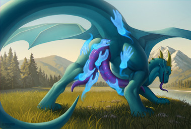 2_penises anal anal_fingering animal_genitalia anus belly blue_body blue_scales blue_sclera butt clear_sky countershade_belly countershade_wings countershading curved_penis detailed_background digitigrade diphallism disembodied_hand erection feral fingering forest forest_background genital_slit genitals ghost_hand grass hand_on_leg hand_on_penis hand_on_tail hand_on_thigh holding_penis horn lake looking_at_viewer male membrane_(anatomy) membranous_wings mountain multi_genitalia multi_penis nature nature_background penis plant prehensile_penis presenting presenting_hindquarters purple_anus purple_penis purple_tongue quadruped scales sky solo spikes spikes_(anatomy) spread_wings standing striped_genitalia striped_penis stripes tail tapering_penis thick_tail tongue tongue_out tree vertical_diphallism wings yellow_eyes yellow_horn yellow_spikes deanosaior european_mythology mythology nystemy_(character) dragon mythological_creature mythological_scalie scalie western_dragon hi_res herm_(lore)