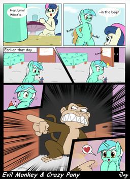 bag bed beverage blue_eyes closet cutie_mark dialogue female feral food furniture hair heart_symbol horn male multicolored_hair open_mouth pink_hair purple_hair tail text toy two_tone_hair yellow_eyes tikyotheenigma family_guy friendship_is_magic hasbro my_little_pony mythology bonbon_(mlp) evil_monkey lyra_heartstrings_(mlp) earth_pony equid equine haplorhine horse mammal monkey mythological_creature mythological_equine pony primate unicorn comic crossover english_text hi_res pictographics