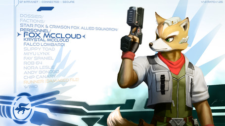 5_fingers accessory anthro armor bad_trigger_discipline clothing electronics fingers gloves green_eyes gun handgun handwear headgear headphones headset helmet jacket male pistol ranged_weapon solo tail text topwear weapon jecbrush nintendo star_fox fox_mccloud canid canine fox mammal 16:9 2012 english_text widescreen