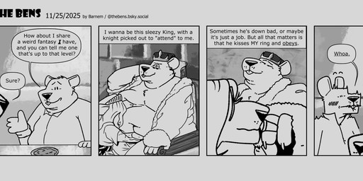 anthro belly big_belly blush clothing crown dialogue dot_eyes duo headgear male moobs navel overweight overweight_male shirt simple_eyes sitting text topwear barnem mammal murid murine rat rodent 2025 comic english_text hi_res monochrome