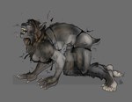 anthro bent_over black_background breasts claws cleavage clothed clothing ear_piercing eyes_closed female fur fur_growth grey_body grey_fur growth piercing scar scratch_mark simple_background skimpy snout snout_growth solo torn_clothing transformation tandemonium mythology canid canine human mammal mythological_canine mythological_creature werecanid werecanine werecreature werewolf alternate_version_at_source watermark