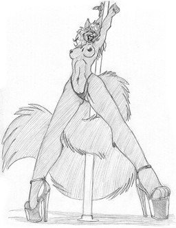 ankle_strap_heels anthro arms_above_head biped buckteeth clothed clothing dancing eyes_closed female fluffy fluffy_tail footwear high_heeled_sandals high_heels low-angle_view navel nipples open_mouth open_smile platform_footwear platform_heels pole pole_dancing sandals shoes simple_background smile solo tail tail_around_pole teeth thong topless underwear white_background wide_stance wolfkidd maple_autumn mammal rodent sciurid tree_squirrel 2016 graphite_(artwork) monochrome traditional_media_(artwork)