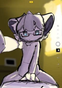 blue_eyes brown_hair camera_phone eyewear female fur glasses hair spread_legs spreading wearing_glasses white_body white_fur thinmalen felid feline mammal blue grey absurd_res hi_res