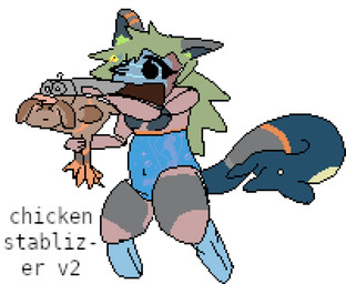 >_< accessory breasts double_barrel_shotgun eyes_closed female gun hair_accessory hairclip living_tail machine ranged_weapon shotgun tail unusual_anatomy unusual_tail weapon felinegirl yumi_(felinegirl) aquatic avian bird chicken electric_ray_(fish) felid feline fish galliform mammal phasianid ray_(fish) robot digital_media_(artwork) hi_res pixel_(artwork)