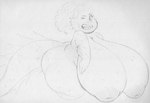 anthro big_breasts breasts female fin huge_breasts hyper hyper_breasts inverted_nipples long_tail mature_anthro mature_female nipples non-mammal_breasts non-mammal_nipples one_eye_closed scales slightly_chubby tail teeth wink sbshouseofpancakes disney luca_(pixar) pixar daniela_paguro marine sea_monster 2021 monochrome traditional_media_(artwork)