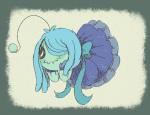 anthro blue_hair blush clothing dress female hair hair_over_eye one_eye_obstructed smile solo petite-pumpkin undertale undertale_(series) shyren fish marine