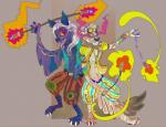 4_toes abs anthro black_nose clothing duo eyewear feet fire fur goggles hair membrane_(anatomy) membranous_wings poi psychedelic simple_background smile toes tongue tongue_out wings jeanwoof bat canid canine mammal 2016 colorful_theme digital_media_(artwork)