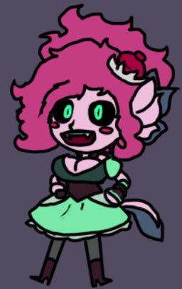 black_sclera blush blush_stickers chibi cleavage_cutout clothed clothing cutout dress fangs female happy royalty solo standing teeth the_last_viper florence_wayne_(viper) amphibian aquatic axolotl axolotl_humanoid humanoid mole_salamander salamander vampire