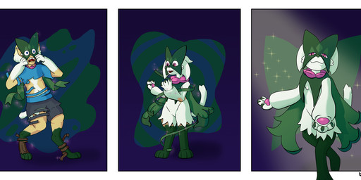 anthro blonde_hair blue_eyes claws clothing green_body hair human_to_anthro magic male mask pink_eyes pupils slit_pupils solo species_transformation torn_clothing transformation transformation_sequence bnuuigi nintendo pokemon felid generation_9_pokemon human mammal meowscarada pokemon_(species) 3:1 absurd_res hi_res
