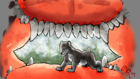 all_fours anthro detailed_background duo exercise eyes_closed fur grey_body grey_fur inside_mouth macro male micro micro_prey nude_prey push-up red_text red_tongue sharp_teeth smile solo tail teeth text tongue vore white_body white_fur jeri_kleinlowe alien mammal rodent 16:9 2024 colored hi_res signature widescreen