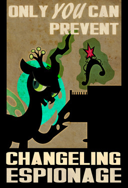ambiguous_gender crown fangs feral green_eyes green_hair hair headgear horn insect_wings long_hair magic poster poster_template silhouette solo teeth text wings pixelkitties fallout friendship_is_magic hasbro microsoft my_little_pony queen_chrysalis_(mlp) arthropod changeling_(mlp) 2012 crossover english_text hi_res