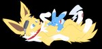 black_nose blue_body blue_eyes blue_fur brown_nose duo eyes_closed eyewear eyewear_on_head feral fur goggles goggles_on_head lying male on_another on_back pawpads paws scarf simple_background transparent_background white_body white_fur yellow_body yellow_fur unknown_artist fakemon nintendo pokemon mac_(shrike_alvaron) shrike_alvaron eevee eeveelution generation_1_pokemon jolteon pikachu pokemon_(species) alpha_channel hi_res