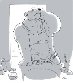 anthro bathroom biped bulge clothing eyes_closed humanoid_hands kemono male shirt solo tired topwear underwear ximen99_(artist) bear mammal 2015