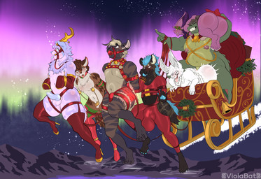 anal anal_penetration anthro aurora_(phenomenon) ball_gag bdsm bell bell_harness bondage bondage_gear bondage_gloves bound brown_body brown_fur bulge candy candy_cane cape carrying_another carrying_partner chain chastity_cage chastity_device christmas_clothing christmas_decorations christmas_lights christmas_ornament christmas_present clothing condom_suit dessert dominant ear_piercing eyewear fishnet_clothing fishnet_legwear flying food footwear fur gag gift glasses group handwear harness high_heels holidays hoof_gloves industrial_piercing jingle_bell jingle_bell_harness krampus_costume leather leggings legwear looking_back magic male male/male mountain night nipple_clamp open_mouth ornament outside penetration petplay piercing plant ponyplay purple_body purple_fur reindeer_costume roleplay running shoes shoulder_carry sky slap_mark sled snow star starry_sky stirrups stylized_chastity_cage submissive submissive_male tail tight_clothing tongue tongue_out white_body white_fur wreath viola_bat christmas robin_(tylerkade) bat canid canine crocodilian domestic_cat felid feline felis hyena lagomorph leporid lizard lynx mammal rabbit reptile scalie absurd_res hi_res