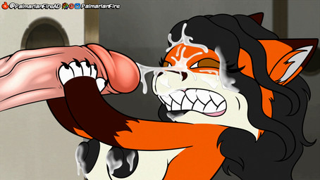 anthro big_penis black_nipples bodily_fluids breasts cum cum_on_face female genital_fluids genitals hair nipples penis solo wavy_hair palmarianfire dandadan turbo_granny_on_air_dryer palmarian canid canine fox mammal hi_res meme