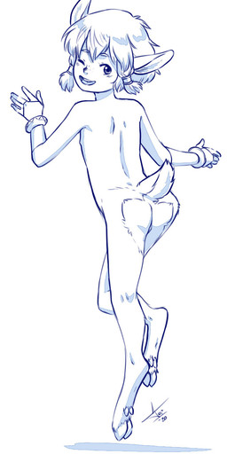 barely_visible_genitalia barely_visible_vulva butt cloven_hooves dewclaw_hooves female fur genitals hooves loli looking_back one_eye_closed open_mouth rear_view smile solo split_form underhoof unguligrade vulva young young_female young_humanoid aogami animal_humanoid deer deer_humanoid humanoid mammal mammal_humanoid 2020 hi_res monochrome