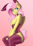 absurd_res anthro anthrofied blush breasts choker clothed clothing collar conditional_dnp corset fake_ears fake_rabbit_ears female fluttershy_(mlp) friendship_is_magic hair hasbro hi_res jewelry legwear lingerie looking_at_viewer mammal mostly_nude my_little_pony necklace nipples nude partially_clothed pink_background pudgeruffian shirt_cuffs short_tail simple_background smile solo stockings tail thigh_highs third-party_edit topwear tuft wings