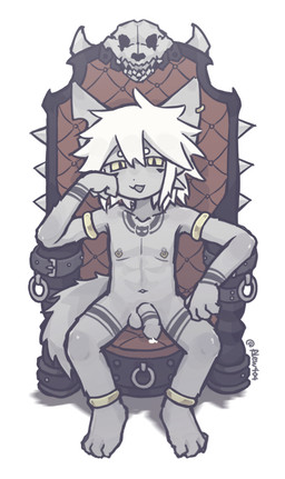 balls belly bodily_fluids chair cum fluffy fluffy_tail furniture genital_fluids genitals grey_body hair humanoid_genitalia humanoid_penis jewelry male navel nipples nude penis piercing ring sex sitting slim smug_face solo tail tattoo white_hair young young_male alew404 alew mammal monster