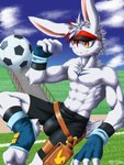 abs adolescent anthro athletic athletic_male ball big_bulge briefs bulge clothed clothing cloud detailed_bulge fingerless_gloves footwear furgonomic_footwear furgonomics gloves grass handwear hat headgear headwear male muscular muscular_male nipples outside plant shirtless sky soccer_ball solo stairs tight_briefs tight_clothing topless underwear visor_cap waist_bag young akino-kamihara tomoshibi_shirohane_(akino-kamihara) lagomorph leporid mammal rabbit 3:4 absurd_res alternate_version_at_source hi_res signature watermark