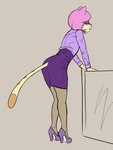 anthro bottomwear clothed clothing eyewear female footwear fur glasses hair high_heels looking_at_viewer shoes simple_background skirt solo callmewritefag monsters_wild catalina_gato domestic_cat felid feline felis mammal 2022 3:4 colored colored_sketch digital_drawing_(artwork) digital_media_(artwork) hi_res sketch